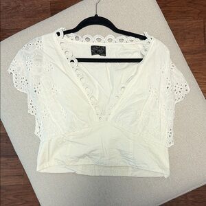 Chic Cream Eyelet Lace Women's Blouse